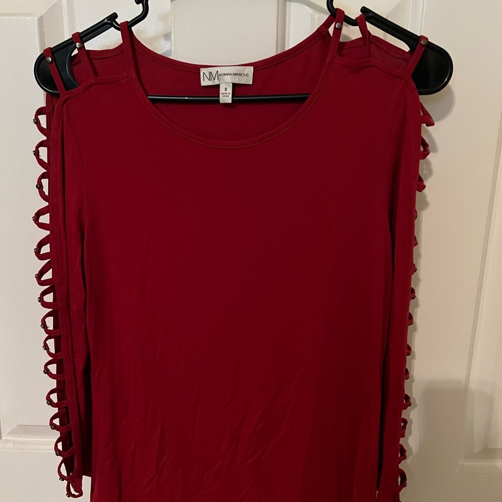 Red Long Sleeve Top with Cutout Details